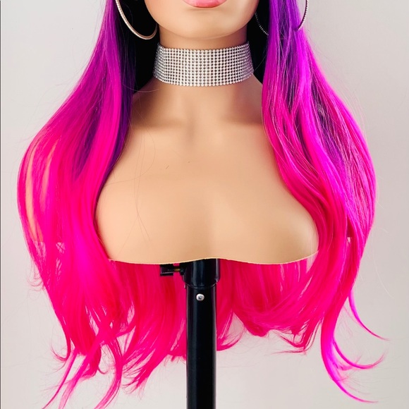 Very Pretty 26” Pink Fuchsia Wig with Bangs for Events or Daily Wear - Picture 2 of 11